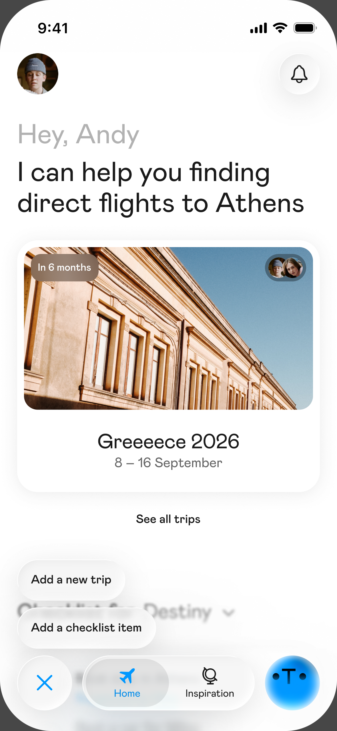 The Otta app showing your upcoming trip on the home screen