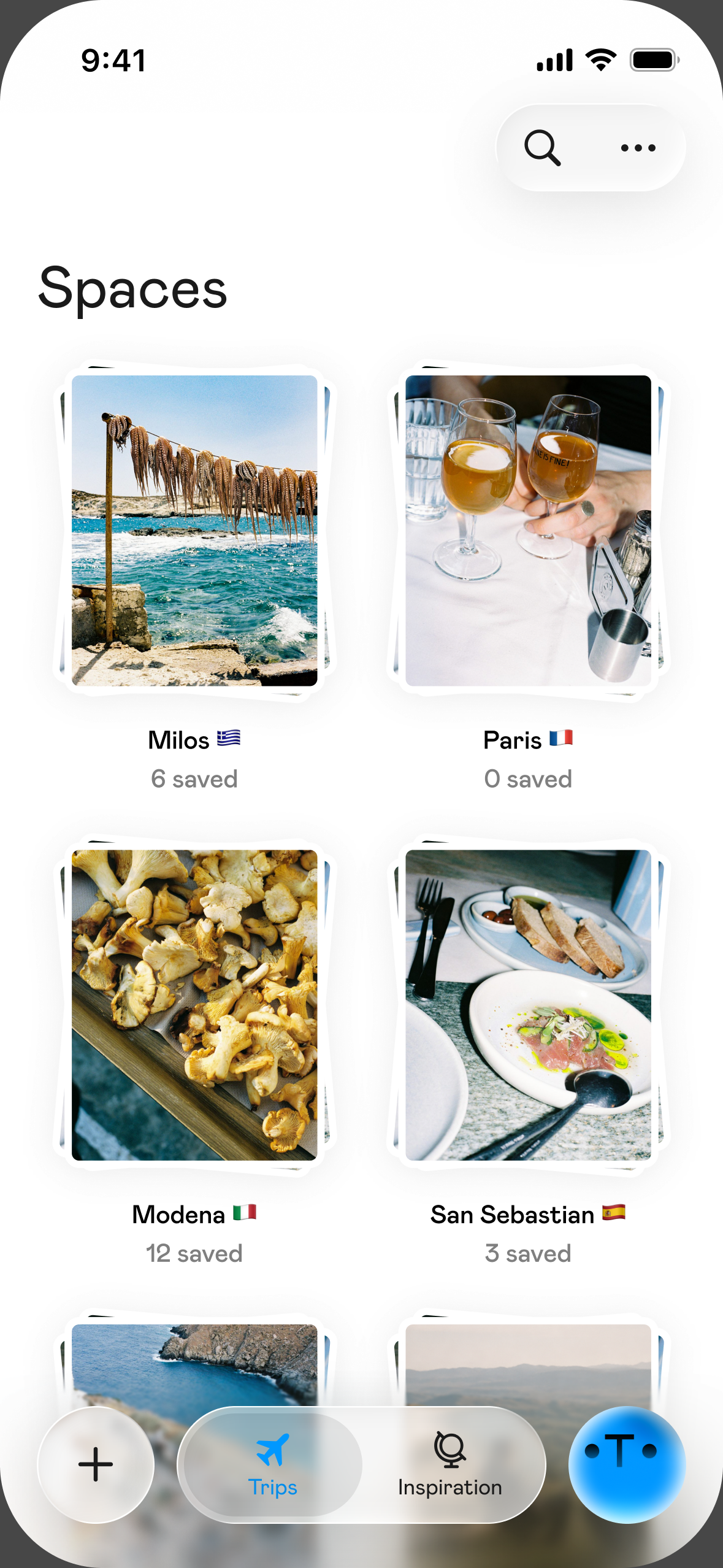 Saved places organised into a space in the Otta app